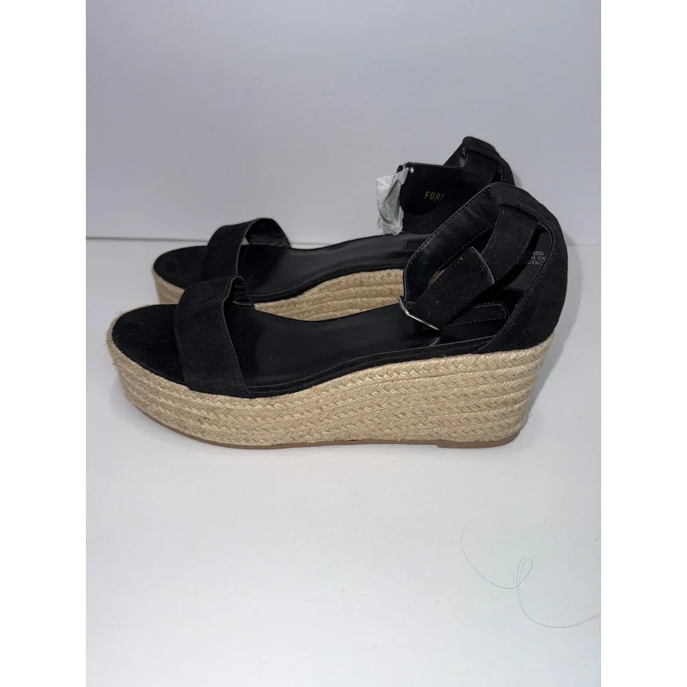 Women 9 Espadrilles Blk Wedges Sandals Chunky Resort Boho Raffia Festival Y2K‎